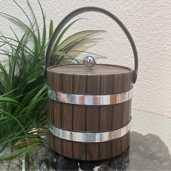 🥶Vintage🥶 Made In USA Elmar Mfg. Vinyl Wrapped Ice Bucket With Lid - Picture 2 of 16